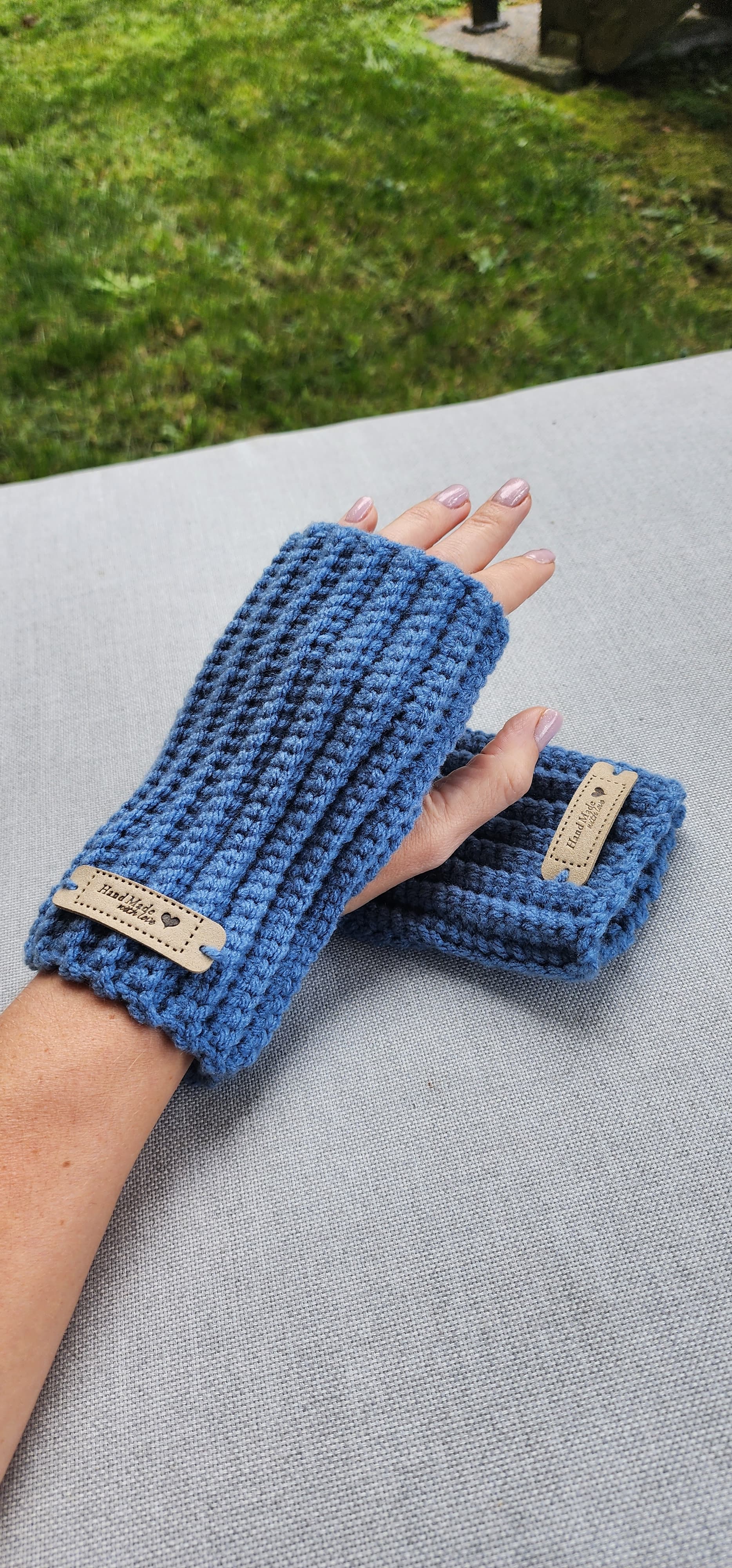 Blue Fingerless Mittens